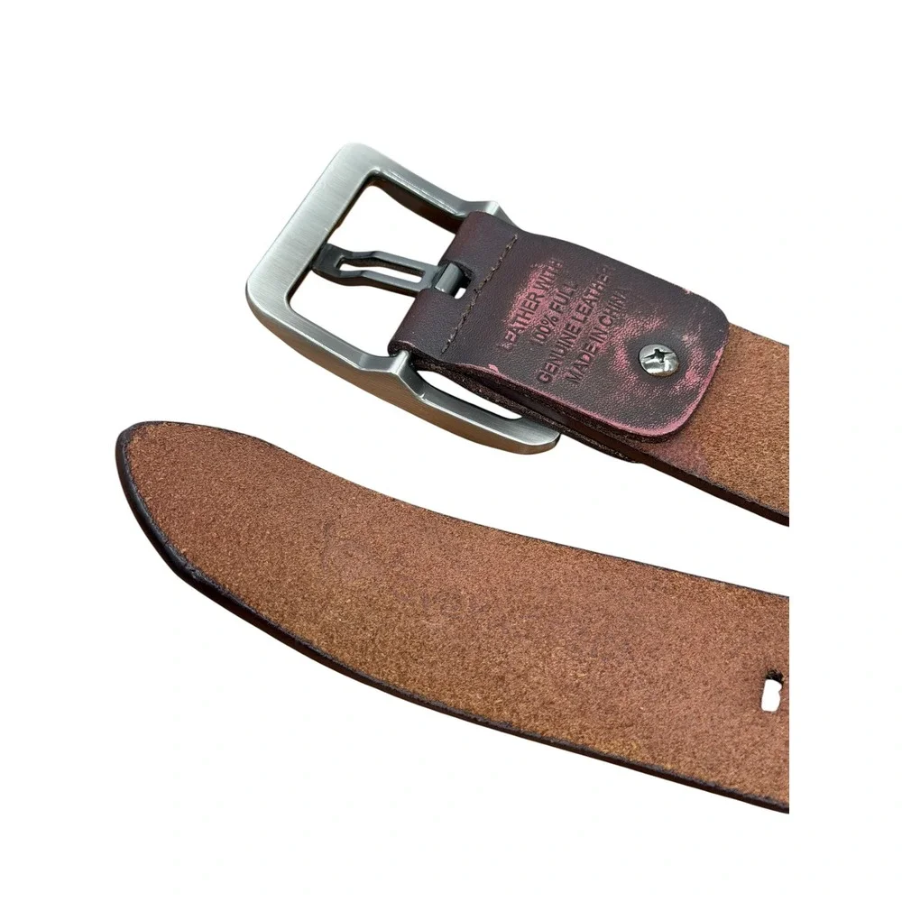 Oveynersin Wide Buckle Belt Mens SZ 43 Brown Leather Casual Classic Full Grain